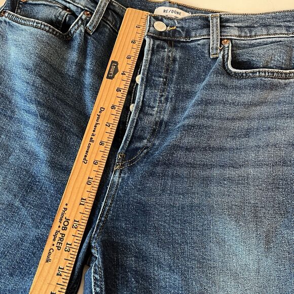 Re/Done Women’s 32 Distressed Ankle Buttoned Ultra High Rise Jeans Indigo Storm - Picture 6 of 13